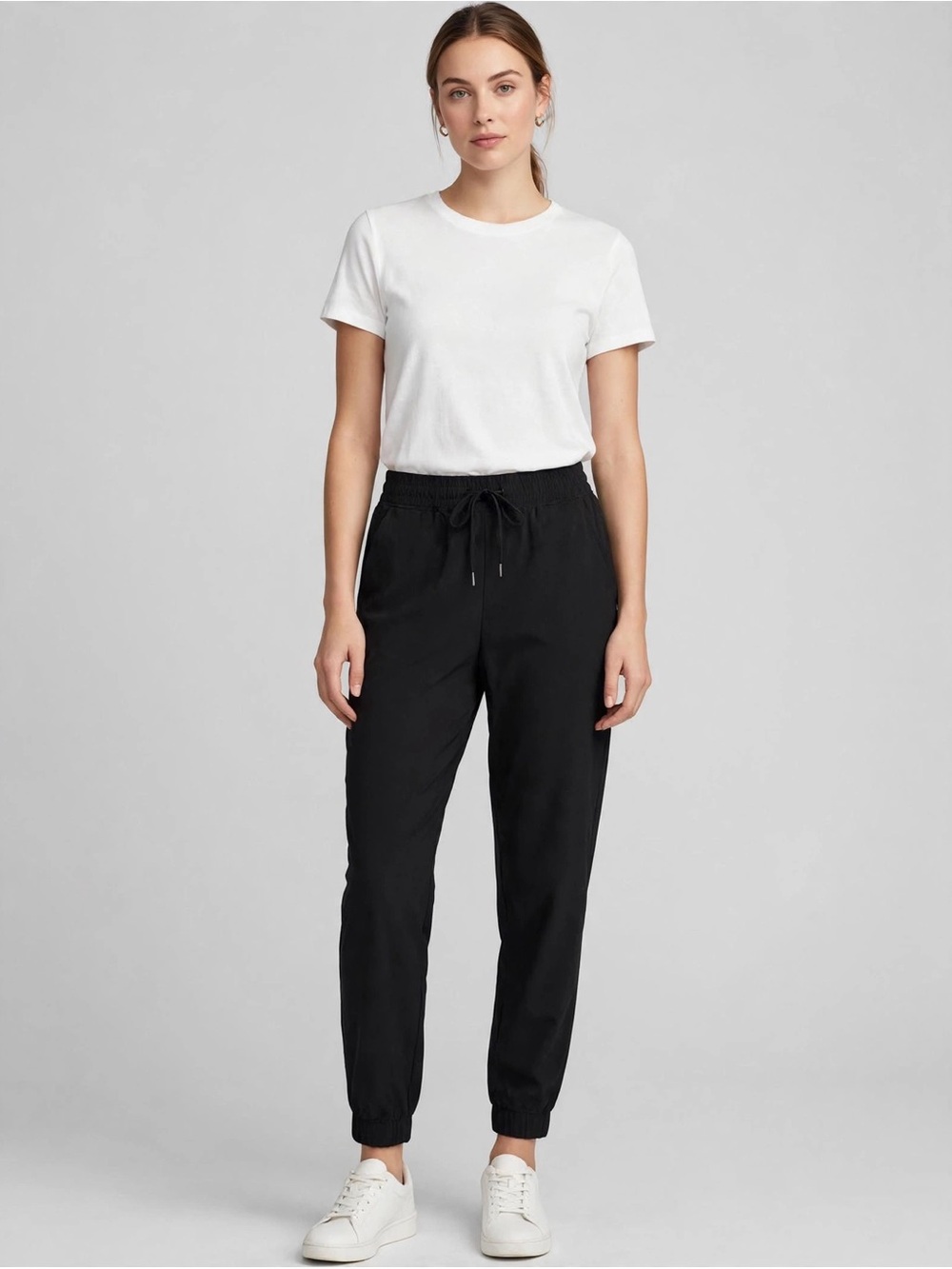 90 Degree By Reflex Women's Black Drawstring Joggers with Elastic Cuffs